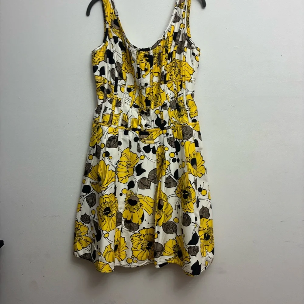 Kay Unger Yellow and Black Silk Sleeveless Sundress